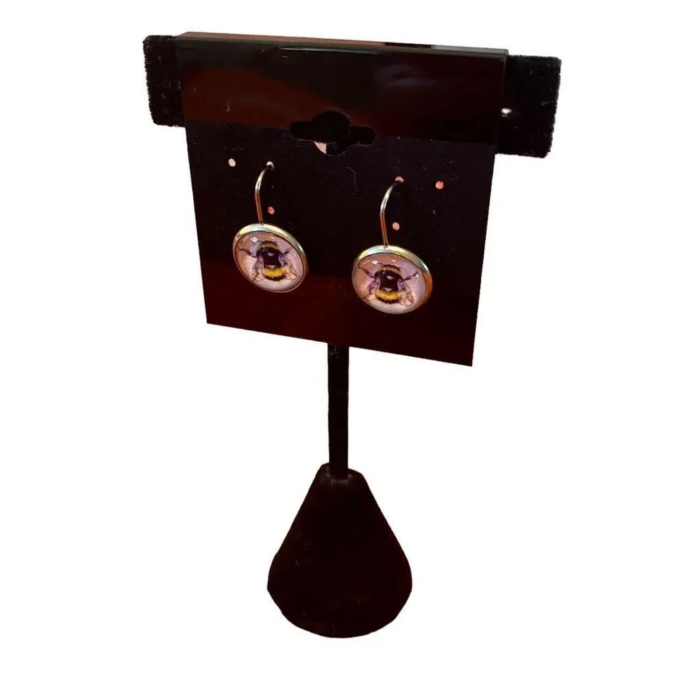 Hand Designed & Crafted Small Button Shaped Bee Earrings. - Picture 4 of 7